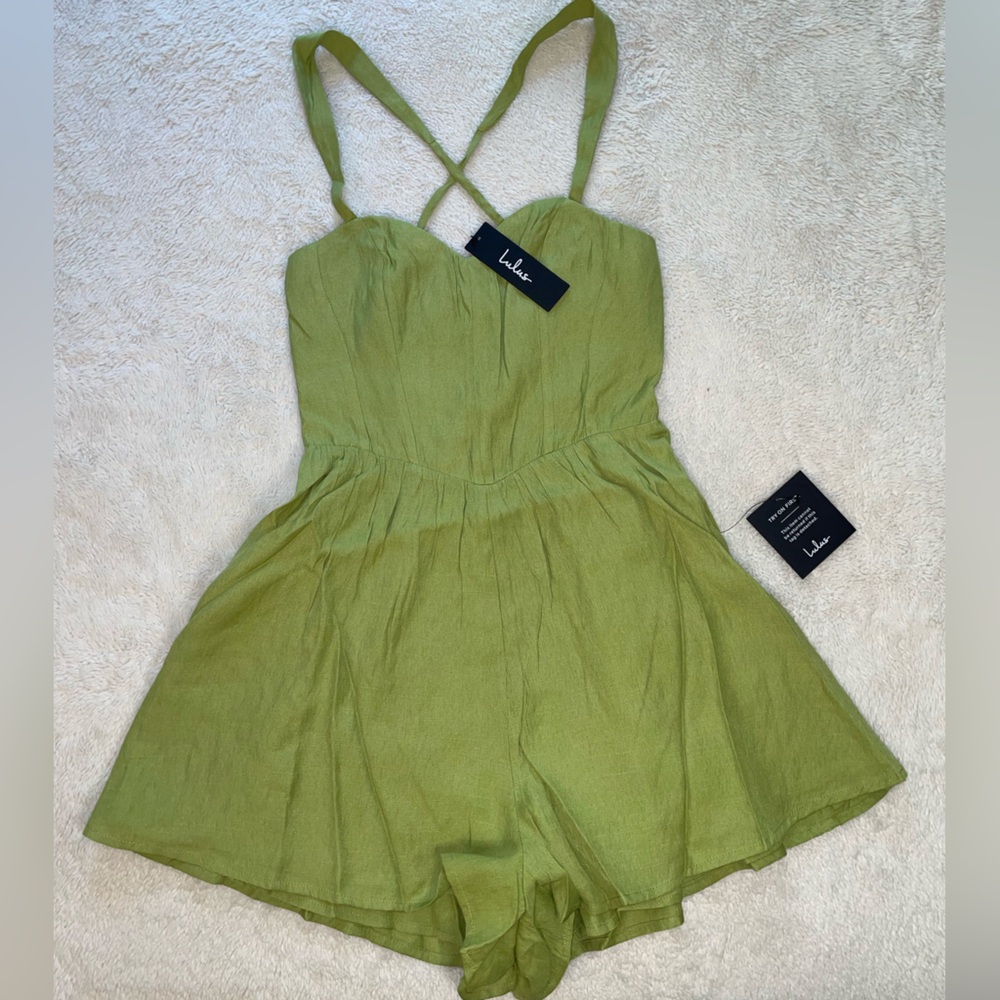 Lulu’s Strolling Portofino Light Green Sleeveless Romper - Picture 3 of 10